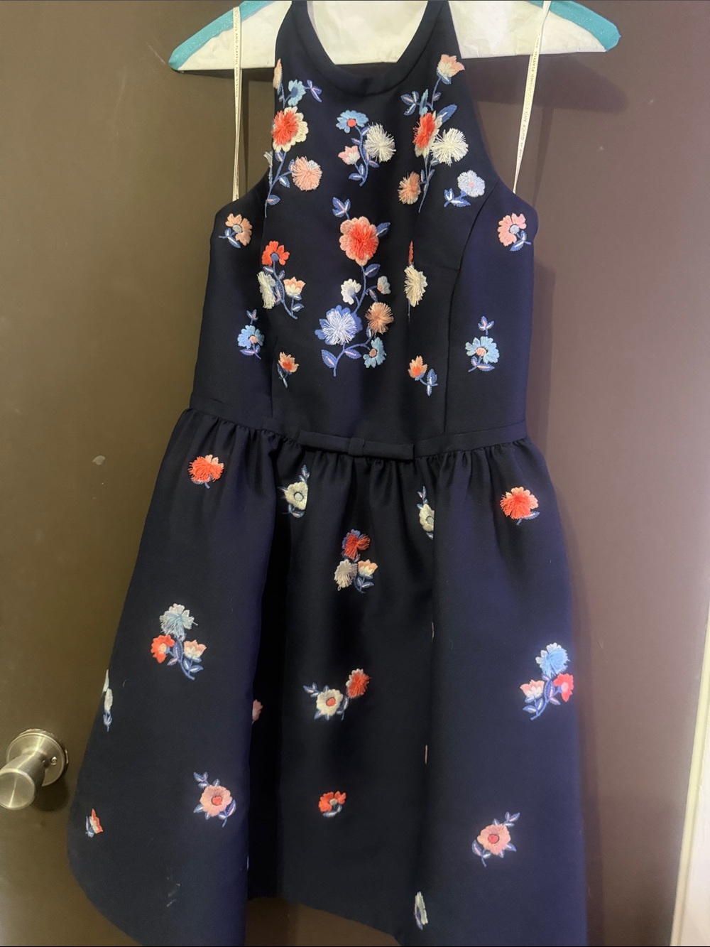 kate spade Navy Floral Embroidered Backless Fit-and-Flare Dress